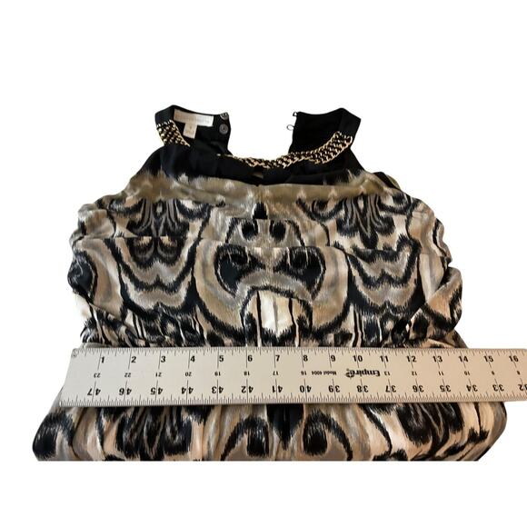 London Times Womens 6 Black Beige Halter Maxi Dress Gold Chain Detail Cream Tan - Picture 6 of 11